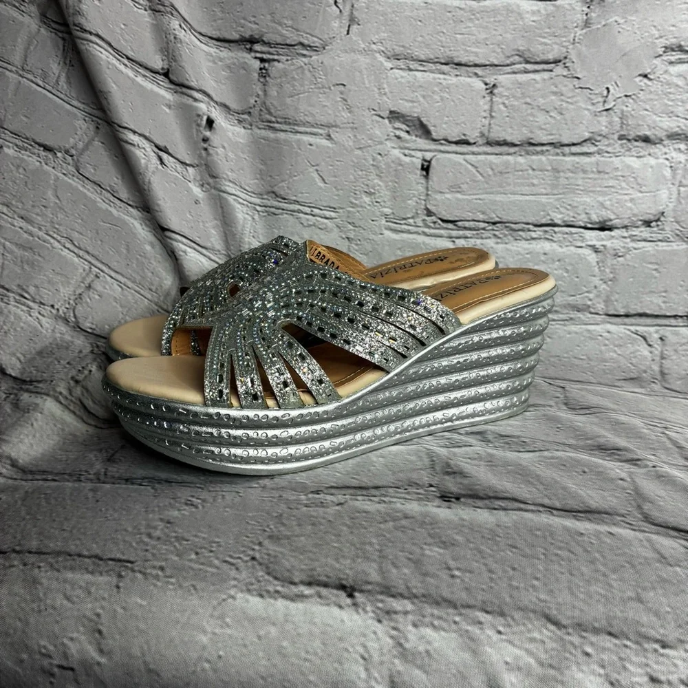 Maximalist Metallic Retro Cyber Disco Glam Chunky Platform Wedge Mule Sandals 39